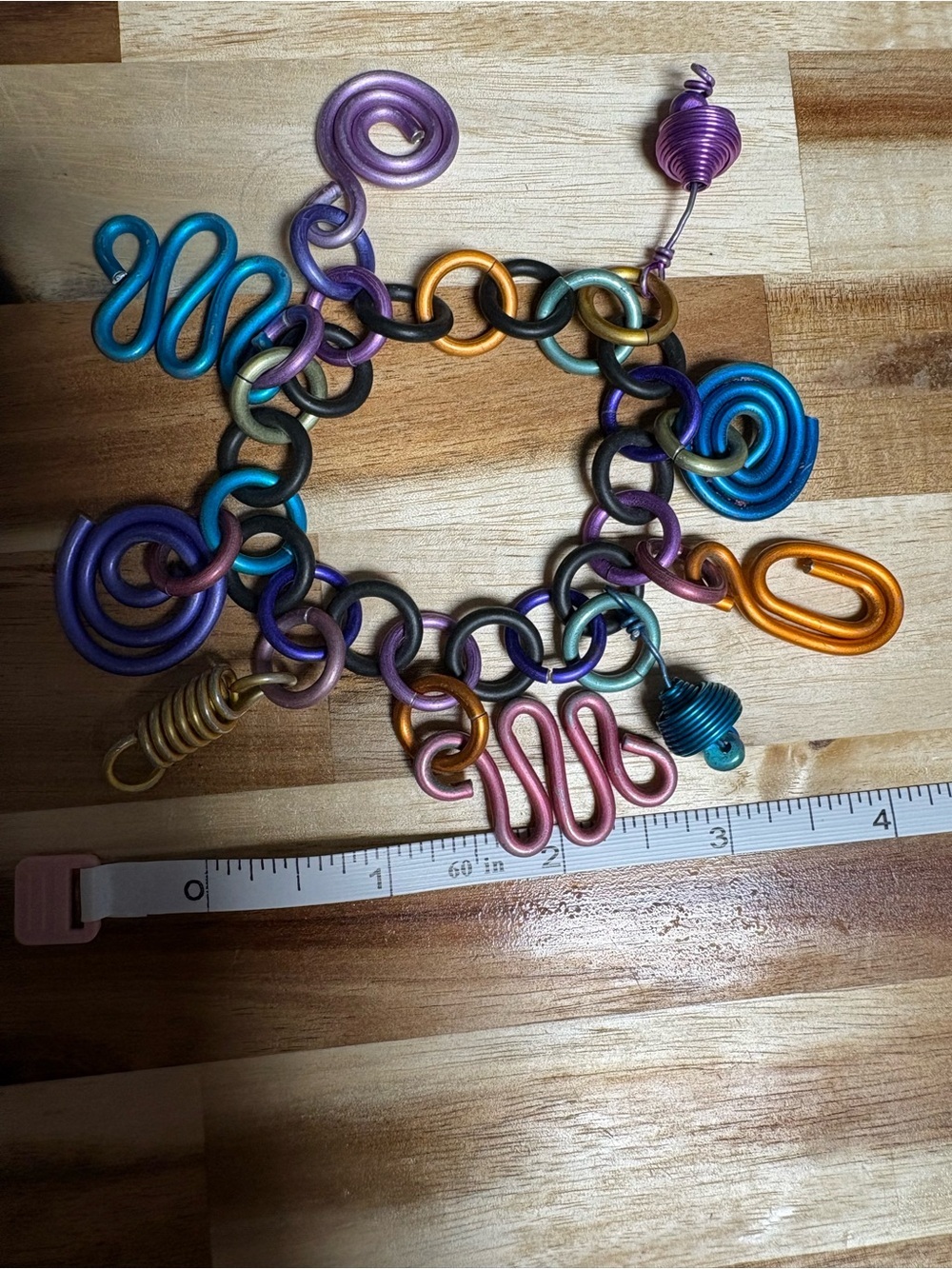 David Spada Vintage Modernist Space Age Multicolor Spiral Charm Bracelet - Picture 6 of 6